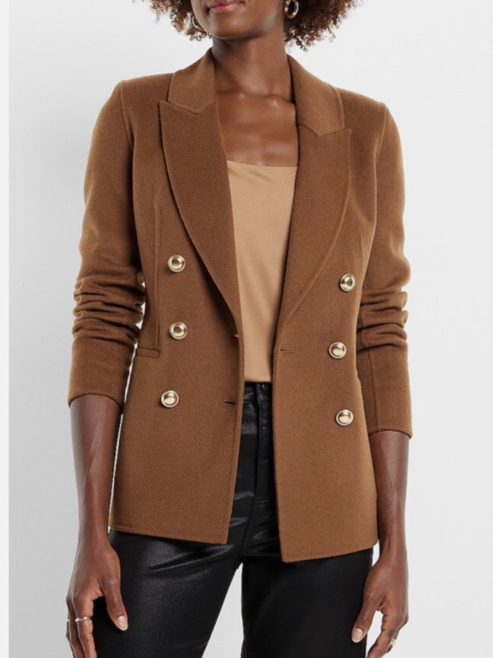Express Brown Double-Breasted Blazer with Gold Buttons